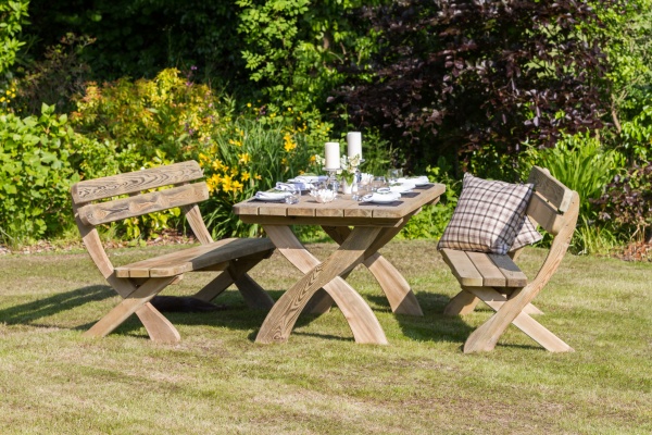 NEW HARRIET TABLE & 2 BENCH SET WOODEN PRESSURE TREATED (1.6 x 2 x 0.89m)